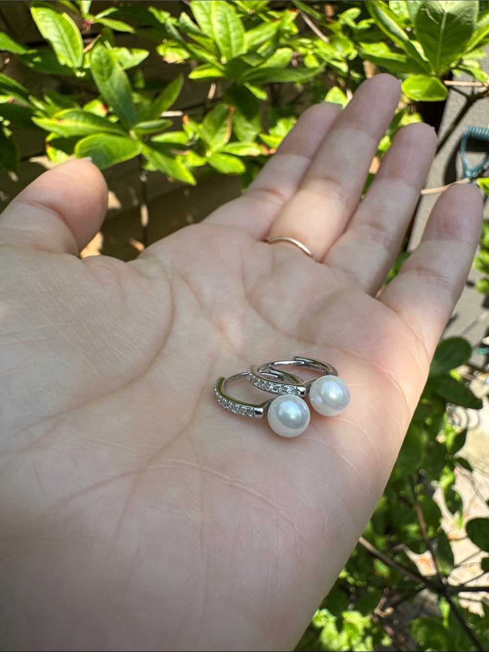 Vintage 925 Pearl Hoop Earrings - Stamped